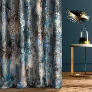 Zasłona szyta na taśmie 5 cm turkusowo beżowa z welwetowej tkaniny z błyszczącym nadrukiem