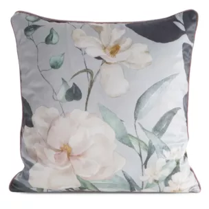 Poszewka na poduszkę 45x45 srebrna, kremowa welwetowa z subtelnym motywem kwiatów  ROSITA 1