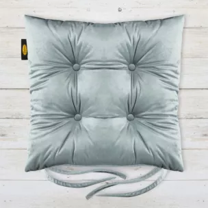 Poduszka na krzesło 40 x 40 x 8 cm dwustronna welwetowa srebrna z czterema pikowaniami