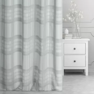 Zasłona szyta na taśmie 8 cm kremowo srebrna dwustronna, z wzorem w kratę