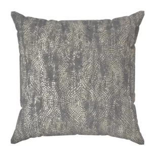 Poszewka szyta grafitowo złocista z grubej, welwetowej tkaniny z geometrycznym wzorem, zdobiona delikatnie połyskującym nadrukiem