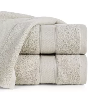 Ręcznik do rąk 30x50 cm bawełniany kolor beżowy z żakardową bordiurą z nowoczesnym złotym wzorem 500 g/m2 LIANA