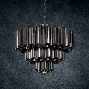 Lampa wisząc do pokoju grafitowa DANA ze szklanymi zawieszkami z dymionego szkła, możliwość regulacji wysokości