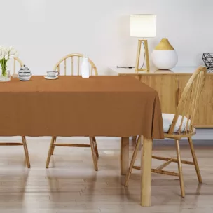 Obrus szyty miedziany z tkaniny w stylu eko o naturalnym splocie