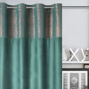 Zasłona welwetowa ciemnoturkusowa z dekoracyjnym pasem 140x250 cm przelotka - PERI