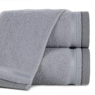 Ręcznik do rąk 40x60 cm bawełniany kolor srebrny z bordiurą w paski 500 g/m2 ABBIE