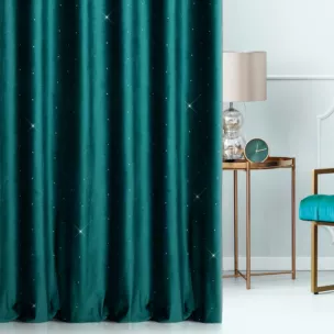 Zasłona szyta na taśmie 5 cm turkusowa z miękkiej, welwetowej tkaniny z błyszczącą cyrkonią Italissima Eva Minge