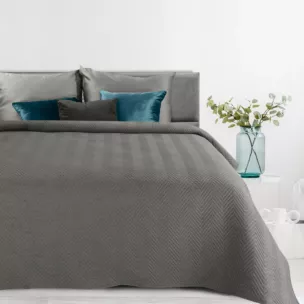 Narzuta z tkaniny o strukturze lnu grafitowa 220x240 cm pikowana w wzór jodełki LEN 3 Eurofirany Premium