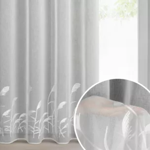 Firana biała z etaminy zdobiona haftem w źdźbła ozdobnej trawy 140x250 cm przelotka - TASHA