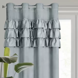 Zasłona welwetowa srebrna zdobiona falbanami 140x250 cm przelotka - SAMI