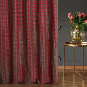 Zasłona szyta na taśmie 5 cm czerwono zielona z delikatnej tkaniny w kratkę zdobionej lurex nicią