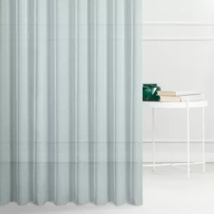 Firana szyta na taśmie 5 cm miętowa z gładkiej matowej etaminy o naturalnym splocie, wykończona obciążnikiem