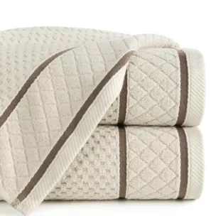 Ręcznik do rąk 30x50 cm bawełniany kolor beżowy o strukturze krateczki z ozdobną bordiurą 500 g/m2 FAVORI