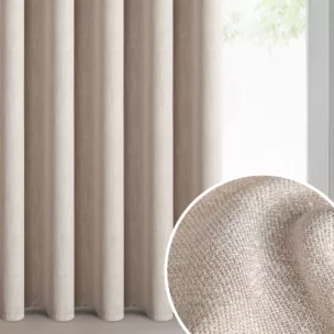 Zasłona beżowa o naturalnym melanżowym splocie 140x270 cm taśma - LEYA