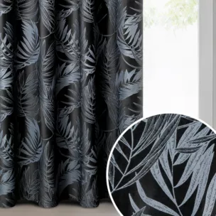 Zasłona czarna z welwetowej tkaniny z motywem roślinnym 140x250 cm - VERA