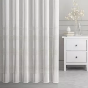 Firana szyta na taśmie 5 cm ALFREDA naturalna z miękkiej etaminowej tkaniny ozdobionej ażurowymi pasami