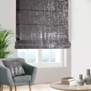 Roleta rzymska srebrna z miękkiej tkaniny welwetowej z efektem kreszowania