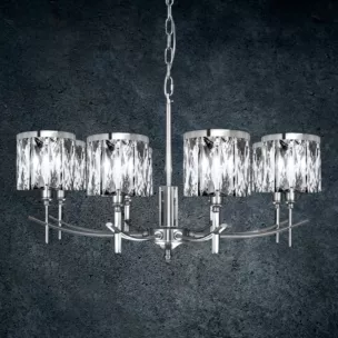 Lampa wisząca do salonu transparentno, srebrna KRYSTAL z kryształkami, z regulacją wysokości