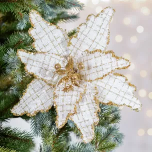 Świąteczny kwiat dekoracyjny w stylu eko z grubej plecionej tkaniny