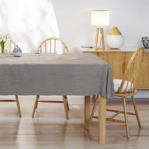 Obrus szyty grafitowy z strukturalnej tkaniny o naturalnym splocie