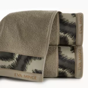 Ręcznik kąpielowy 70x140 cm bawełniany kolor beżowy,czarny z designerską bordiurą 500 g/m2 EVA 24 Eva Minge