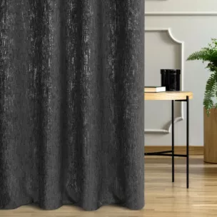 Zasłona szyta na flexach czarno srebrna z miękkiej, szenilowej tkaniny w prążki Italissima Eva Minge