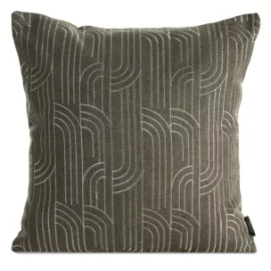 Poszewka na poduszkę 45x45 cm brązowa z złotym geometrycznym haftem MILA - kolekcja VULCANO
