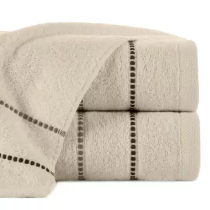 Ręcznik kąpielowy 70x140 cm bawełniany kolor beżowy z kontrastującymi paseczkami 500 g/m2 SUZI