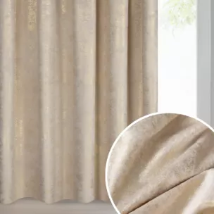 Zasłona kremowo, srebrna welwetowa z nakrapianym nadrukiem 135x270 cm taśma - AVENA