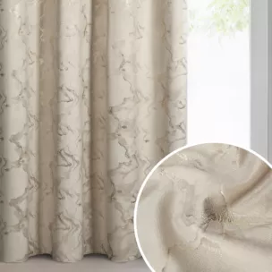 Zasłona beżowo, szampańska welwetowa zdobiona błyszczącym nadrukiem 140x250 cm przelotka - RAJA