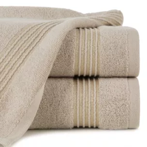 Ręcznik do rąk 30x50 cm bawełniany kolor beżowy zdobiony paseczkami przeszywanymi błyszczącą nicią 500 g/m2 LILA