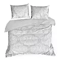 Pościel 220x200 cm z polaru kolor srebrny, stalowy z eleganckim wzorem FLANO
