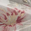 Zasłona biało, różowa zdobiona nadrukiem subtelnych kwiatów ze złotymi akcentami z etaminy 140x250 cm przelotka KALINA