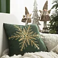 Poszewka na poduszkę 45x45 cm welwetowa zdobiona śnieżynkami zielono, złota JOY