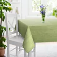 Obrus szyty oliwkowy z tkaniny welwetowej w pionowe prążki, wykończona obciążnikiem