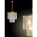 Lampa wisząca do salonu złota DALIA z prostokątnymi szklanymi zawieszkami