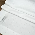 Obrus biały 140x240 cm ELIZA zdobiony srebrną błyszczącą nicią z elegancką listwą