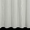 Tkanina firanowa gładka, matowa, półprzezroczysta, w delikatne pionowe pasy, wykończona obciążnikiem