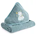 Ręcznik kąpielowy 100x100 cm bawełniany kolor niebieski z kapturem i aplikacją misia 450 g/m2 BABY 75