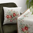 Poszewka na poduszkę 45x45 cm z tkaniny gobelinowej z szenilową nicią z motywem kwiatów szarobeżowa, czerwona