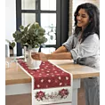 Bieżnik na stół czerwono, beżowy 40x100 cm gobelinowy zdobiony wzorem świątecznym