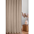 Zasłona szyta na taśmie 5 cm ciemnobeżowa z miękkiej tkaniny welwetowej z efektem kreszowania, wykończona obciążnikiem
