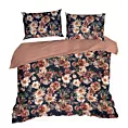 Pościel 220x200 cm z satyny bawełnianej kolor czarno, ceglasty z motywem kwiatów SPRING 79