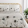 Pościel dwustronna 140x200 cm satyna bawełniana kolor biały, szarobeżowy  z motywem kwiatów Eurofirany Premium