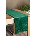 Bieżnik na stół ciemnozielono, złocisty 35x220 cm welwetowy BLINK 15 z liśćmi lilii wodnej
