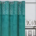 Zasłona turkusowo, srebrna z ozdobnym pasem z geometrycznym nadrukiem w górnej części z welwetu 140x250 cm przelotka - HAZEL