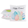 Poszewka na poduszkę 45x45 cm z weluru biało, niebieska zdobiona nadrukiem pastelowych pisanek WIOSNA 3