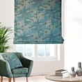 Roleta rzymska turkusowo złocista z miękkiej, welwetowej tkaniny z nieregularnym wzorem i błyszczącym nadrukiem