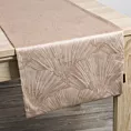 Bieżnik na stół beżowy 40x140 cm welwetowy GOJA z błyszczącym nadrukiem w formie liści miłorzębu PIERRE CARDIN