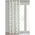 Zasłona biało, zielona zdobiona nadrukiem kwiatów 140x250 cm przelotka - DARI